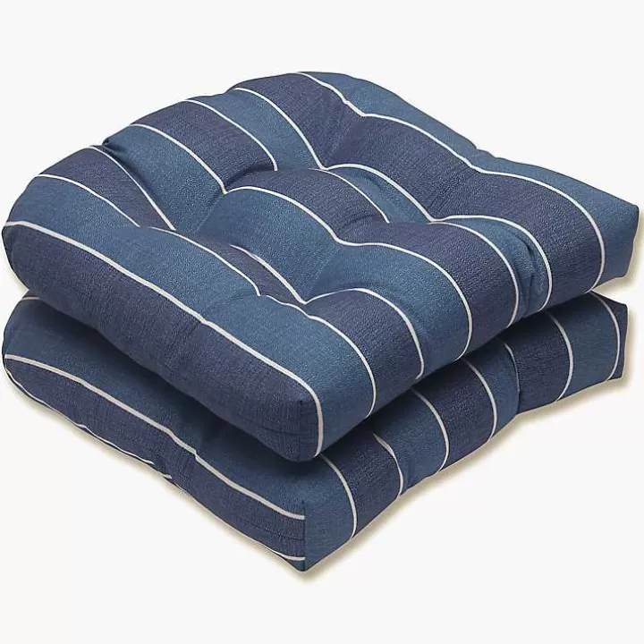 Online Navy Striped Outdoor Seat Cushions, Set of 2 Outdoor Cushions & Pillows