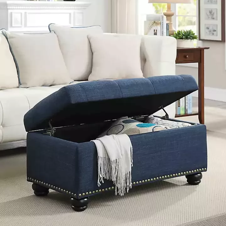 Online Navy Tufted Jess Storage Ottoman Bench Benches & Ottomans