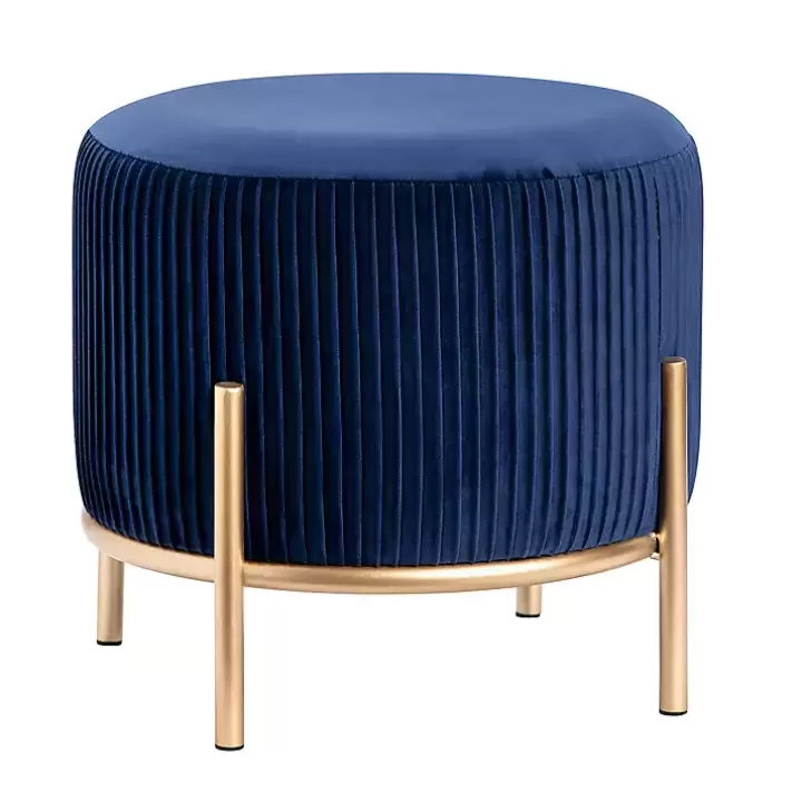 Sale Navy Velvet Upholstered Round Ottoman Benches & Ottomans