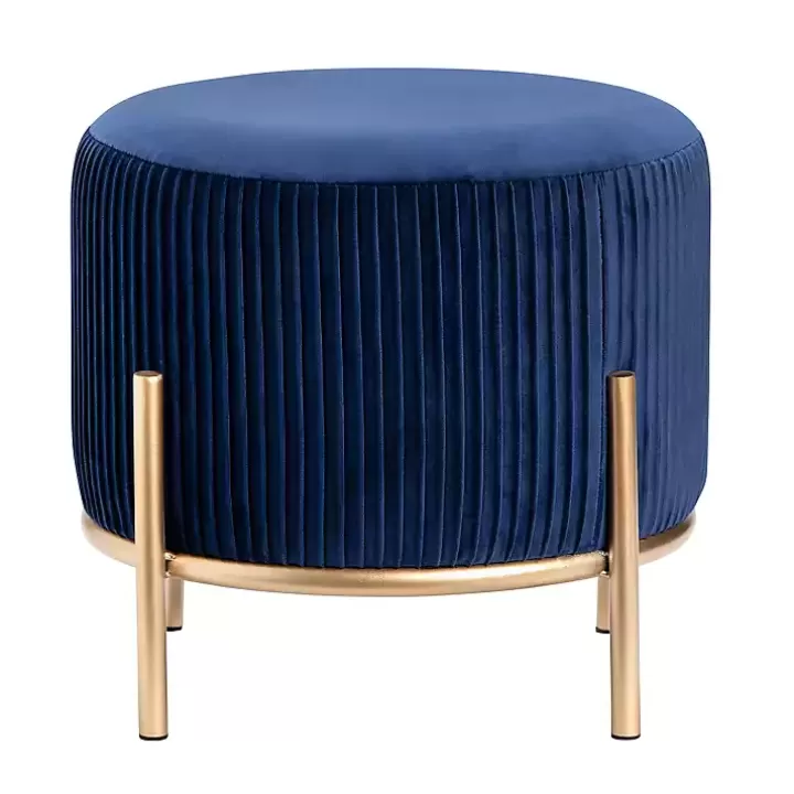 Sale Navy Velvet Upholstered Round Ottoman Benches & Ottomans