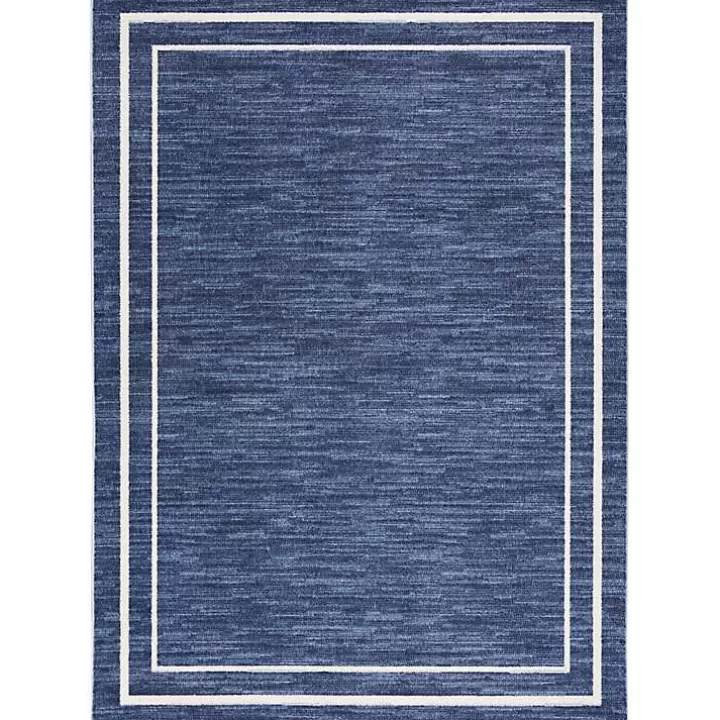 New Navy Bordered Indoor/Outdoor Area Rug, 5x7 Outdoor Rugs