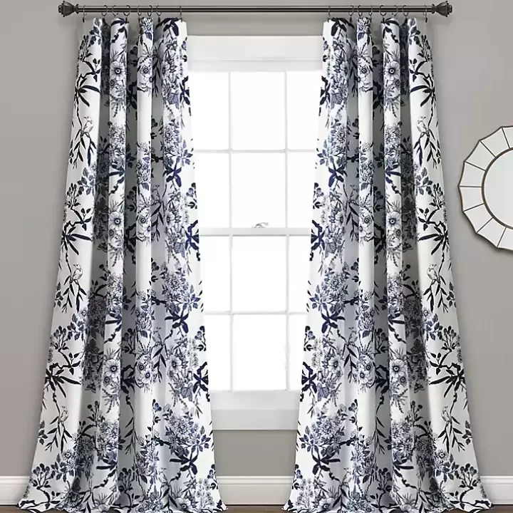 Cheap Navy Botanical Garden Curtain Panel Set, 95 in. Curtains & Drapes