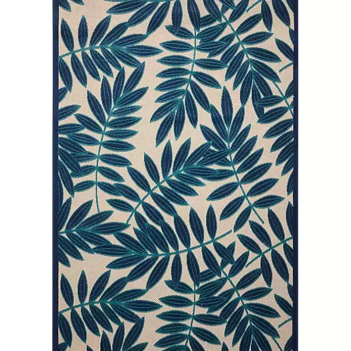 New Navy Botanical Leaves Outdoor Area Rug, 9x13 Outdoor Rugs