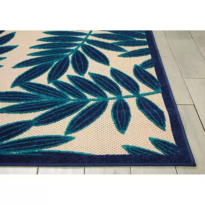 New Navy Botanical Leaves Outdoor Area Rug, 9x13 Outdoor Rugs