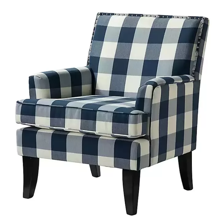 Shop Navy Buffalo Check Upholstered Armchair Accent Chairs