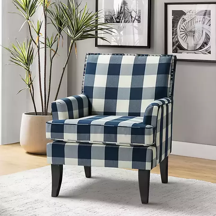 Shop Navy Buffalo Check Upholstered Armchair Accent Chairs