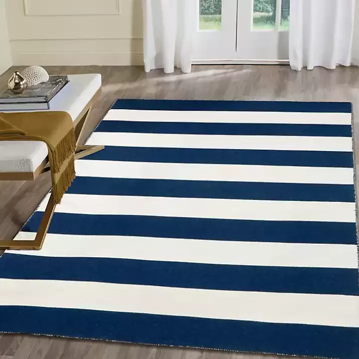 Outlet Navy Cabana Stripe Indoor/Outdoor Area Rug, 5x7 Outdoor Rugs