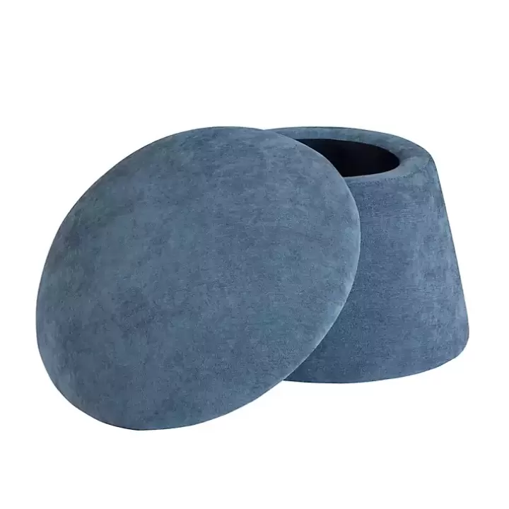 Outlet Navy Chenille Mushroom Storage Ottoman Benches & Ottomans