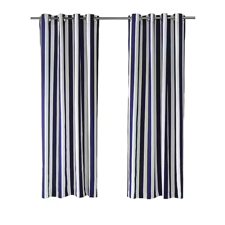 New Navy Coastal Stripe Outdoor Curtain Panel, 84 in. Outdoor Curtains