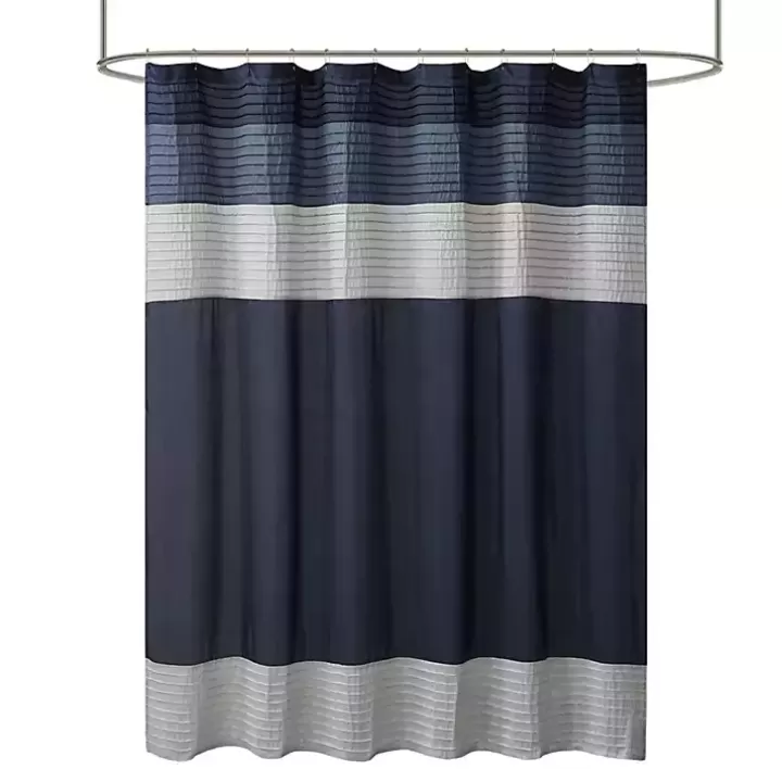 Best Navy Colorblock Silky Shower Curtain Shower Curtains