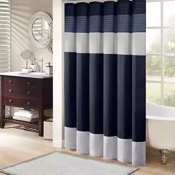 Best Navy Colorblock Silky Shower Curtain Shower Curtains