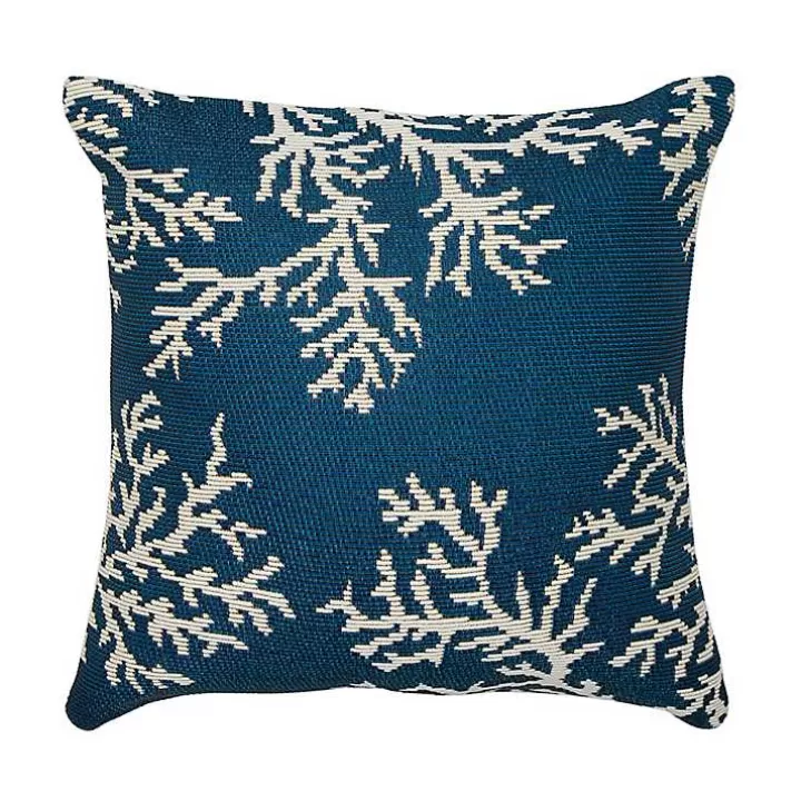 Best Navy Coral Woven Outdoor Throw Pillow Outdoor Cushions & Pillows