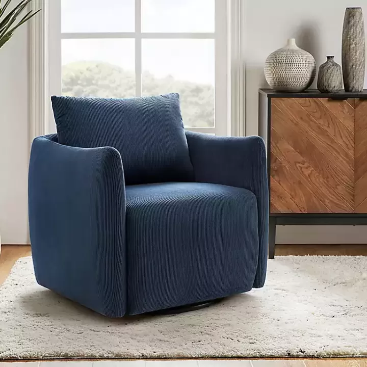 Clearance Navy Corduroy Swivel Accent Chair Accent Chairs