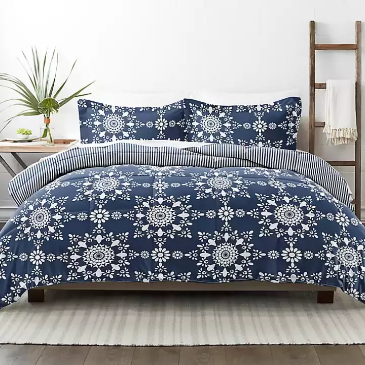 Store Navy Daisy Medallion Queen 3-pc. Comforter Set Comforters