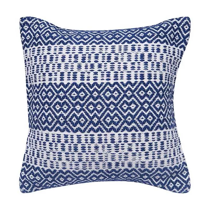 Best Navy Diamond Stripe Indoor/Outdoor Pillow Outdoor Cushions & Pillows