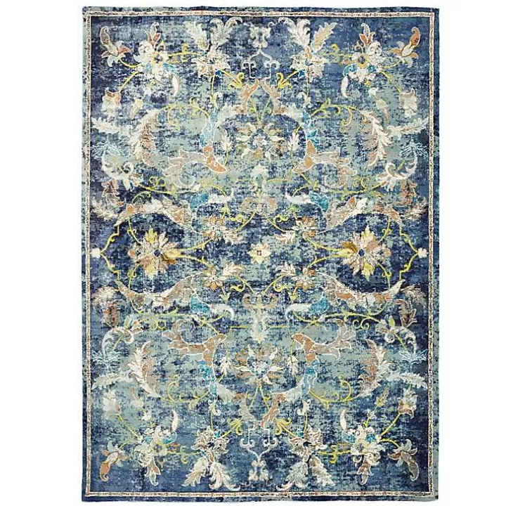 New Navy Faded Floral Area Rug, 5x8 Area Rugs