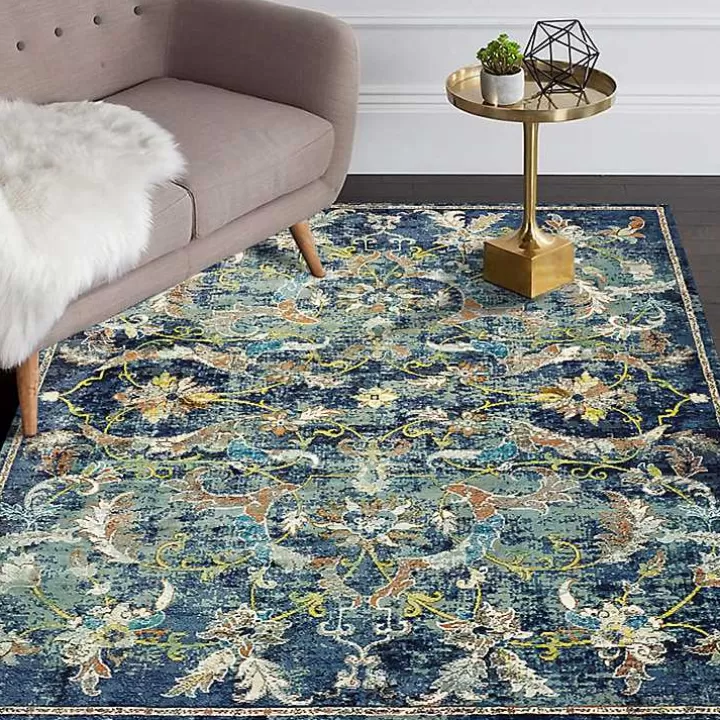 New Navy Faded Floral Area Rug, 5x8 Area Rugs