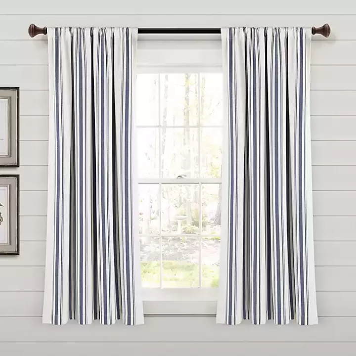 New Navy Farmhouse Stripe Curtain Panels, Set of 2 Curtains & Drapes