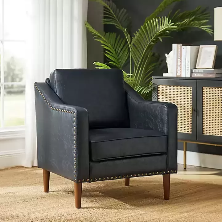 Discount Navy Faux Leather Bonita Accent Chair Accent Chairs