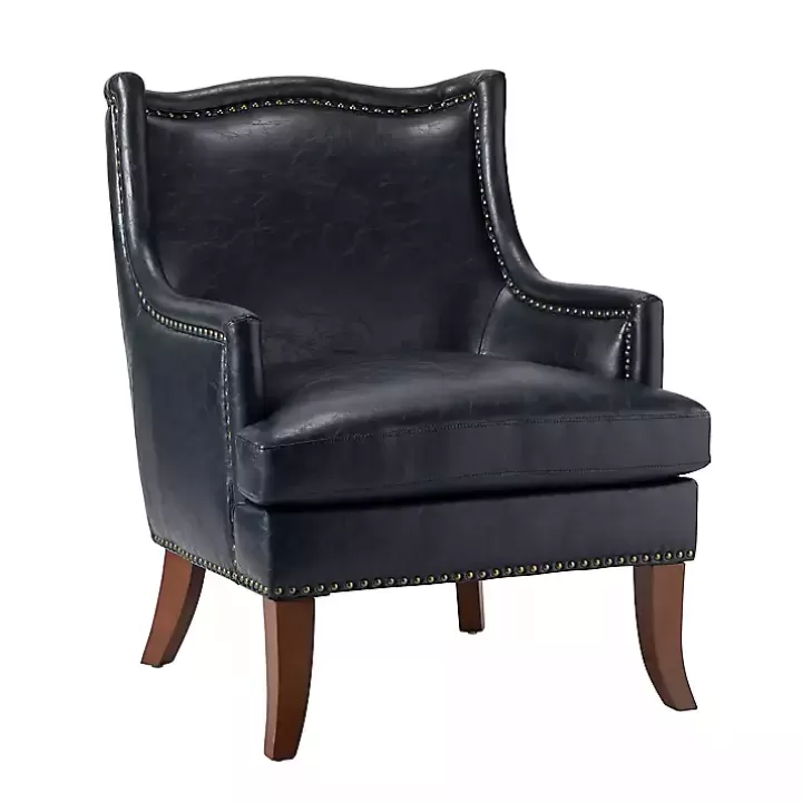 Discount Navy Faux Leather Wingback Accent Chair Accent Chairs