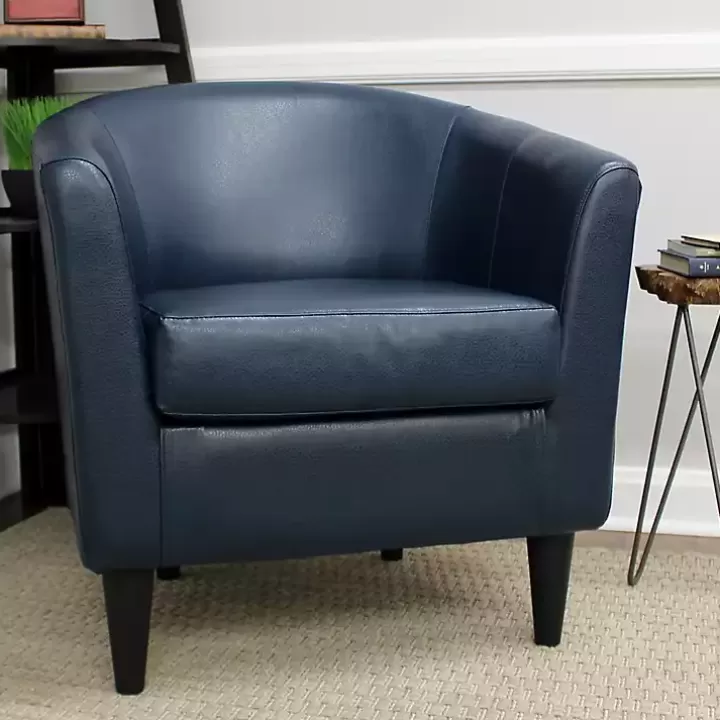 Store Navy Faux Leather Winslow Accent Chair Accent Chairs