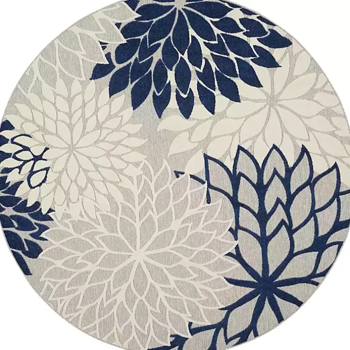 Shop Navy Floral Burst Round Outdoor Area Rug, 7x7 Outdoor Rugs