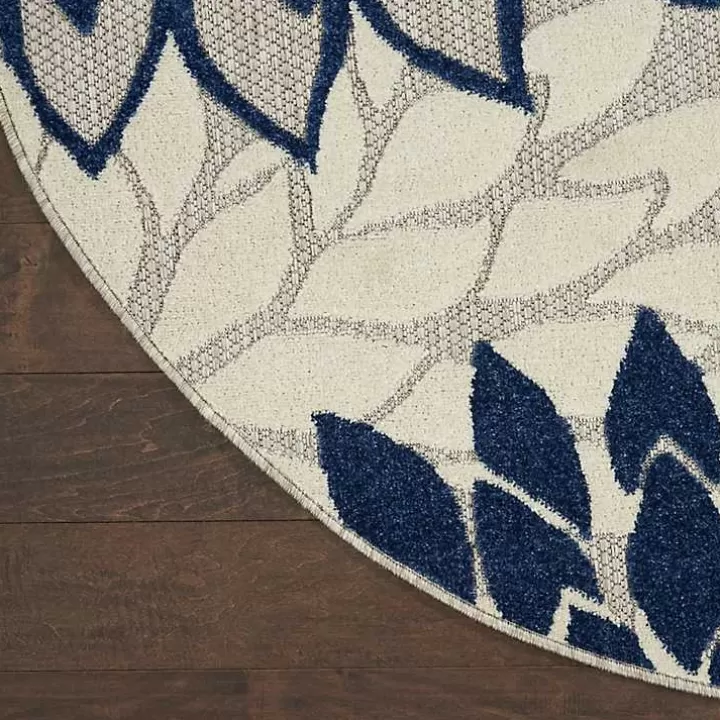 Shop Navy Floral Burst Round Outdoor Area Rug, 7x7 Outdoor Rugs