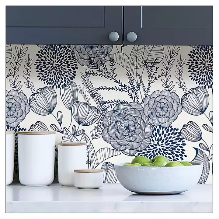 Shop Navy Floral Garden Peel & Stick Wallpaper Wall Murals & Wallpaper