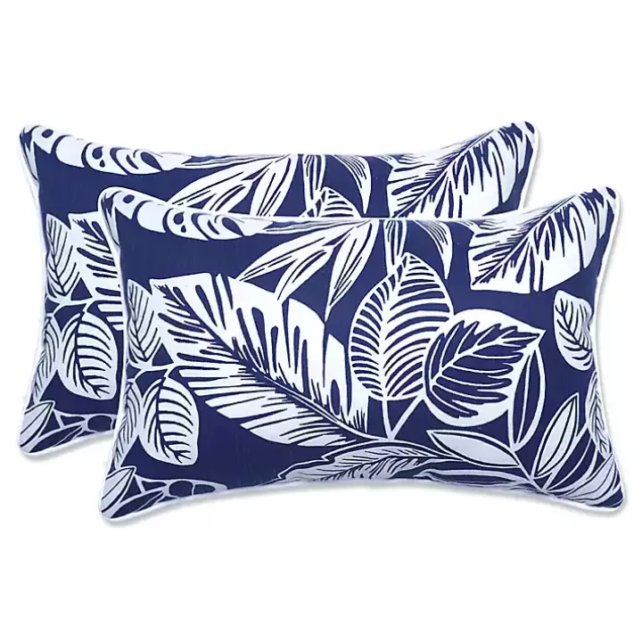 Store Navy Foliage 2-pc. Outdoor Lumbar Pillows, 18 in. Outdoor Cushions & Pillows