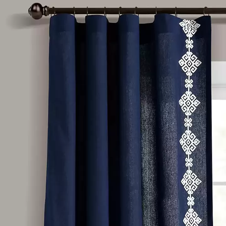 Online Navy Geometric Border Curtain Panel, 84 in. Curtains & Drapes