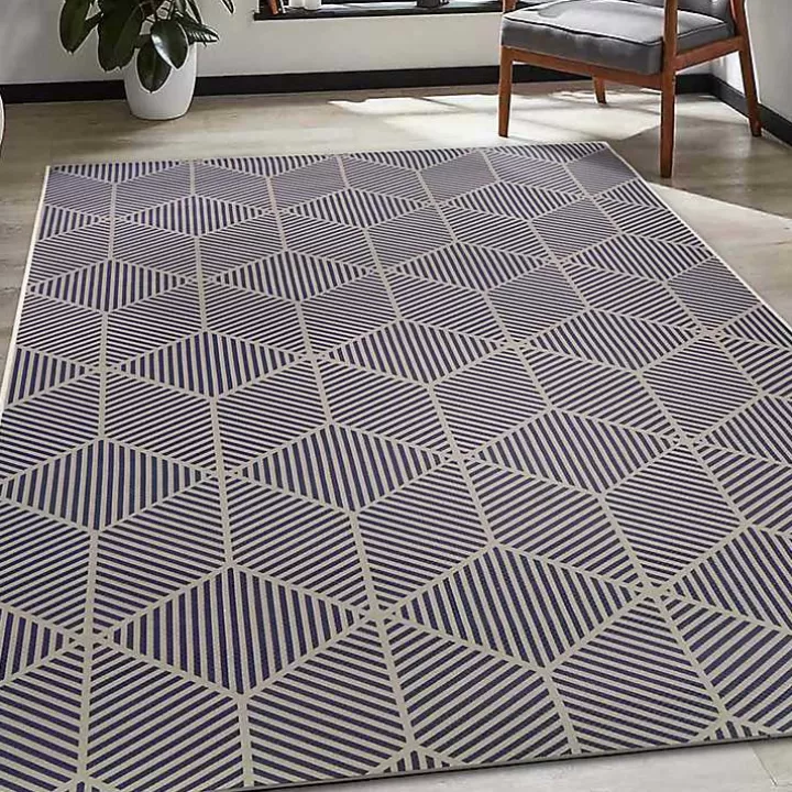 Sale Navy Geometric Washable Area Rug, 5x7 Area Rugs