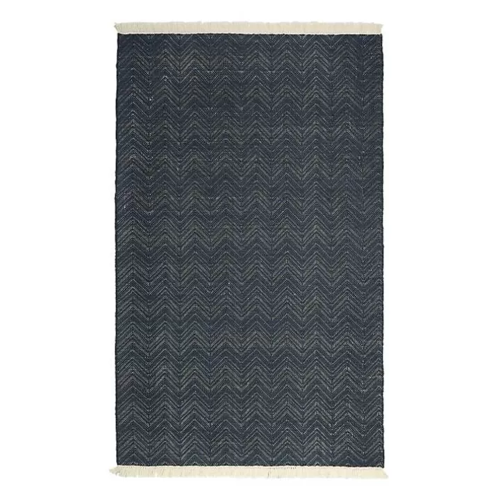 Cheap Navy Handwoven Herringbone Area Rug, 2x3 Area Rugs