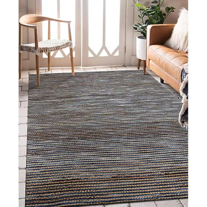 Cheap Navy Jute and Wool Woven Area Rug, 5x8 Area Rugs
