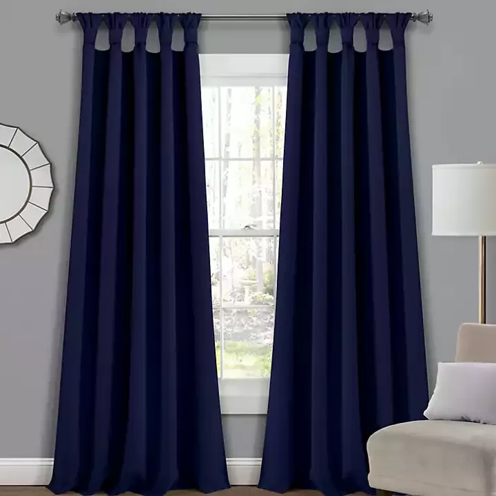 Outlet Navy Knotted Curtain Panel Set, 84 in. Curtains & Drapes