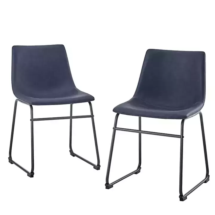 Outlet Navy Leather Industrial Dining Chairs, Set of 2 Dining Chairs