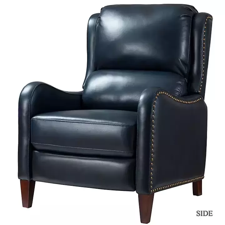 Outlet Navy Leather Nailhead Traditional Recliner Accent Chairs