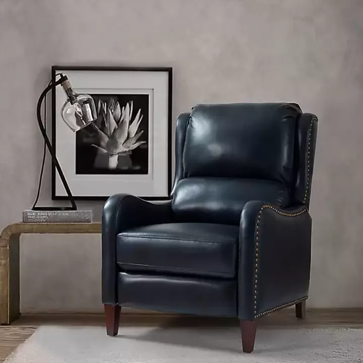 Outlet Navy Leather Nailhead Traditional Recliner Accent Chairs