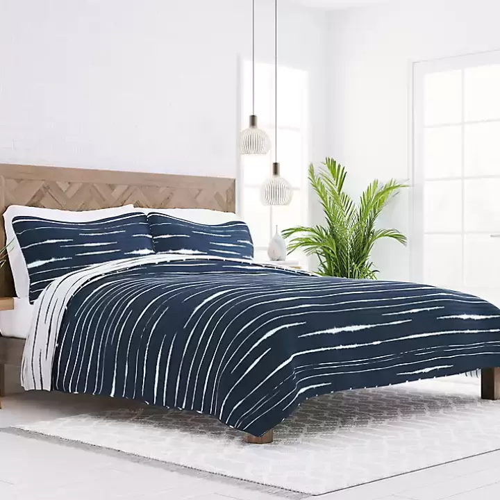 Store Navy Linear Reversible 3-pc. King Quilt Set Quilts