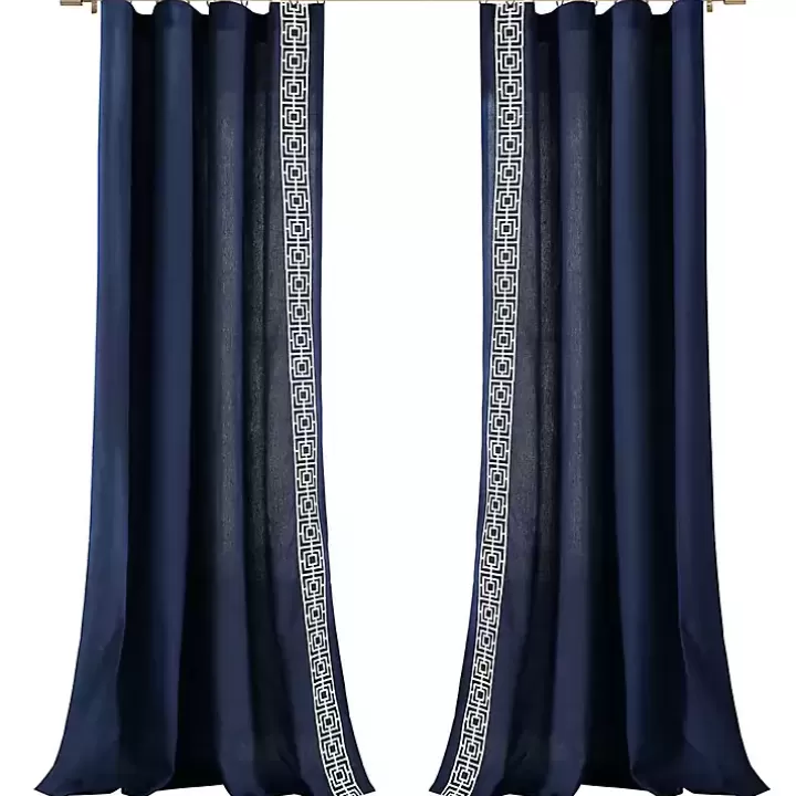 Sale Navy Modern Square Border Curtain Panel, 84 in. Curtains & Drapes