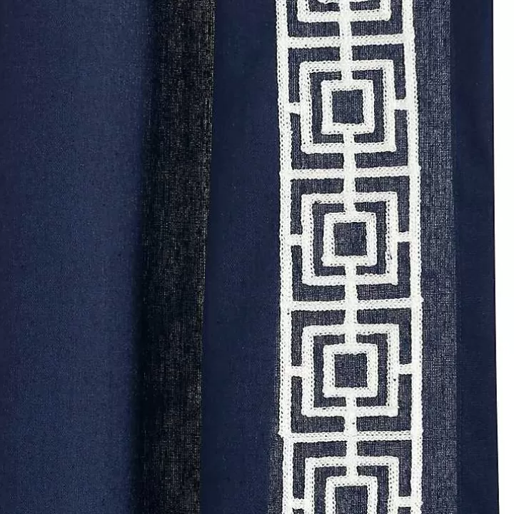 Sale Navy Modern Square Border Curtain Panel, 84 in. Curtains & Drapes