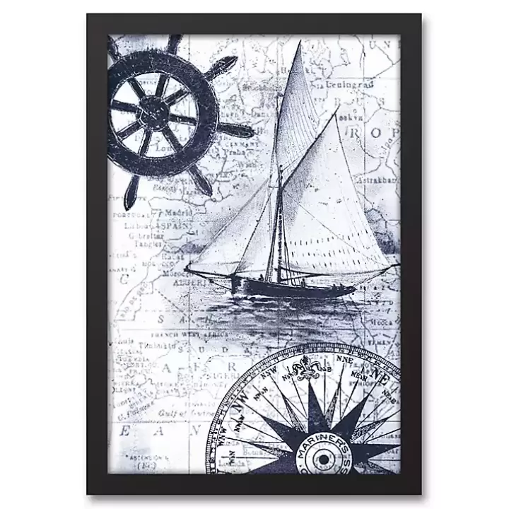 Clearance Navy Nautical Framed Canvas Art Print Canvas Art