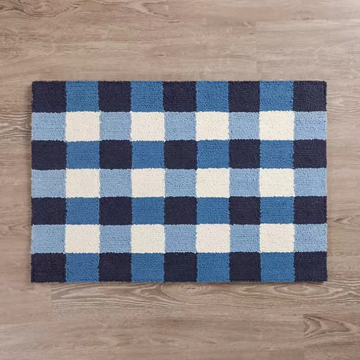 New Navy Plaid Hooked Accent Rug Accent Rugs