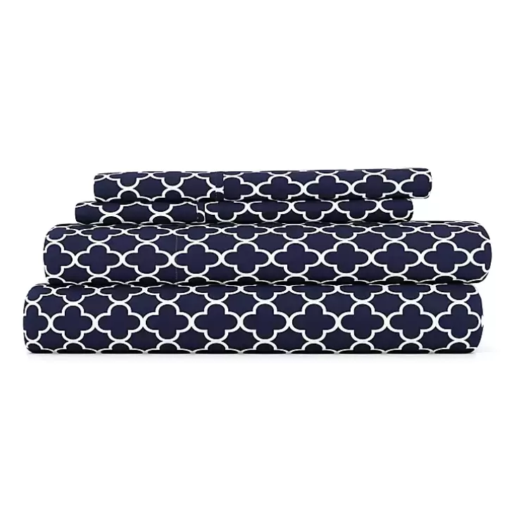 Sale Navy Quatrefoil 4-pc. Queen Sheet Set Bed Sheets