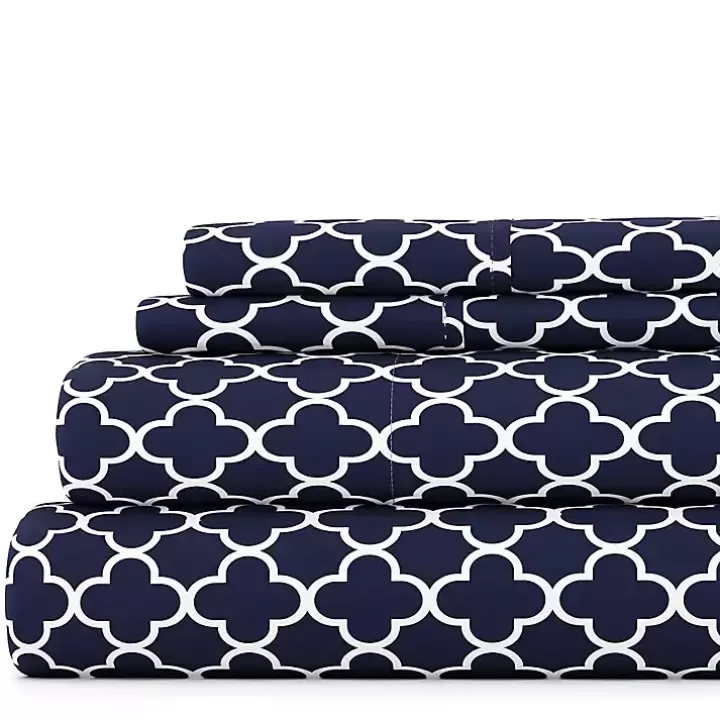 Sale Navy Quatrefoil 4-pc. Queen Sheet Set Bed Sheets