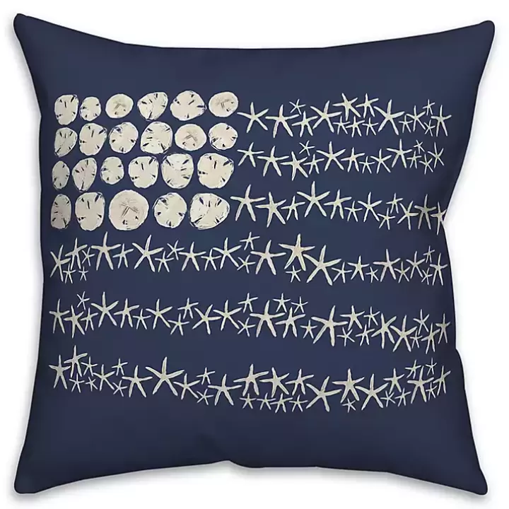 Shop Navy Sand Dollar and Starfish Outdoor Throw Pillow Outdoor Cushions & Pillows