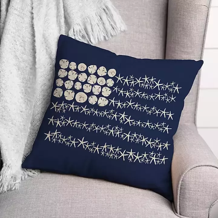 Shop Navy Sand Dollar and Starfish Outdoor Throw Pillow Outdoor Cushions & Pillows