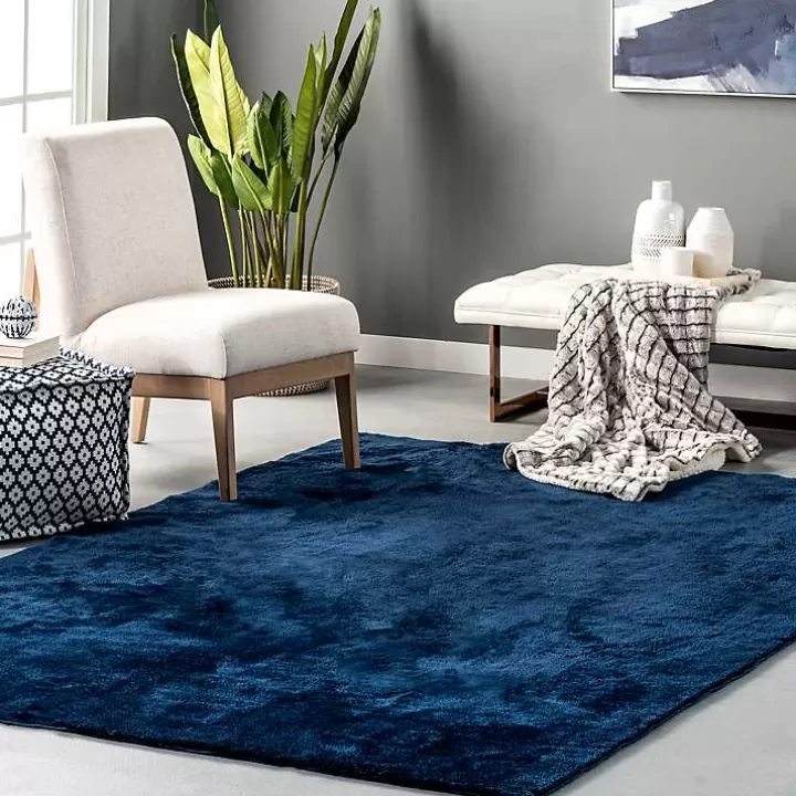 Outlet Navy Shag Washable Area Rug, 5x8 Area Rugs