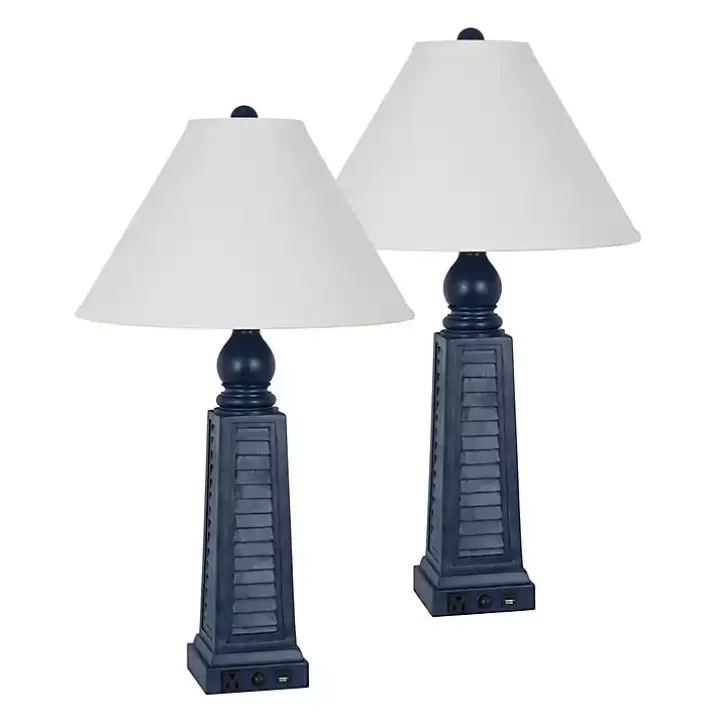 Shop Navy Shutter Charging Table Lamps, Set of 2 Table Lamps