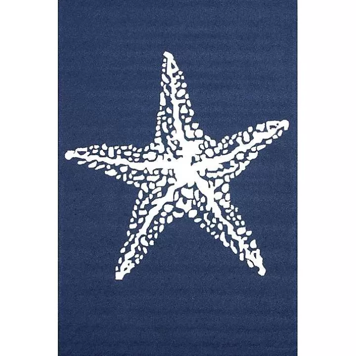 Outlet Navy Starfish Hooked Indoor/Outdoor Area Rug, 5x8 Outdoor Rugs