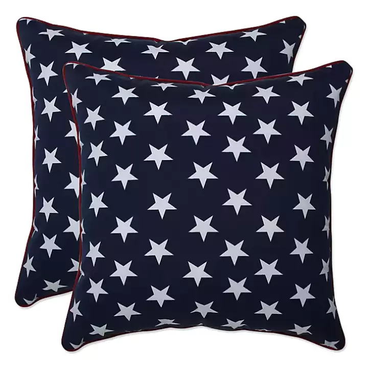 New Navy Stars Outdoor Throw Pillows, Set of 2 Outdoor Cushions & Pillows